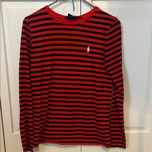 Women’s Ralph Lauren Sport Red & Navy Striped Long Sleeve 100% cotton shirt